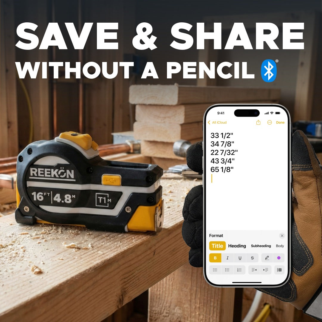 REEKON T1M Utility digital tape measure in use on a jobsite