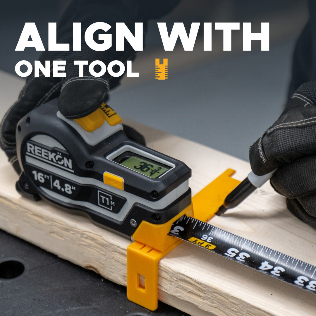 REEKON T1M Utility digital tape measure in use on a jobsite