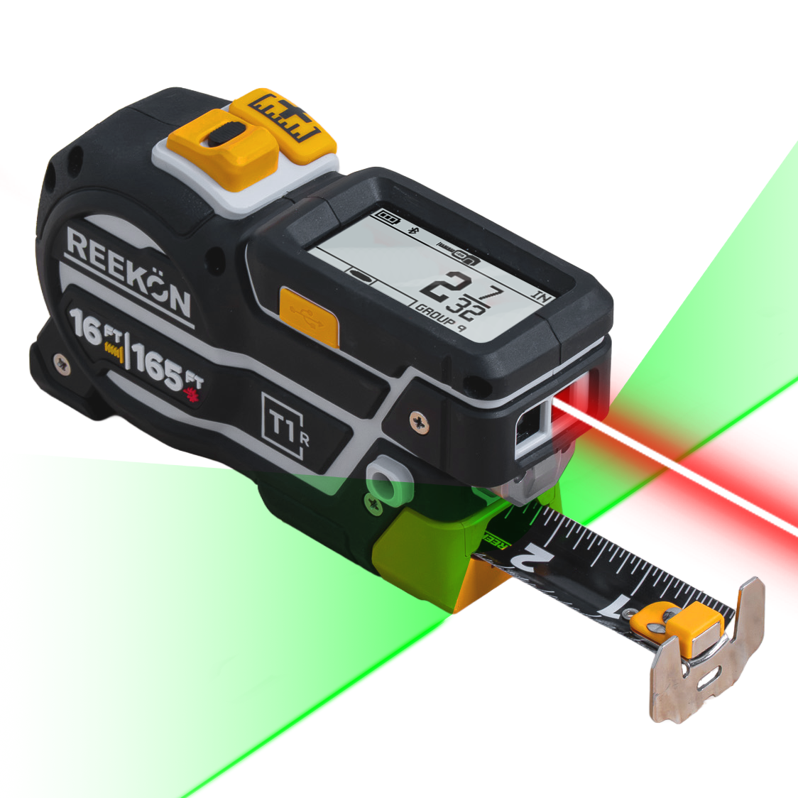REEKON T1R Range laser tape measure, front product view on a white background